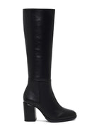 Women's Black Zippered Thick Heeled Leather Boot | Derimod