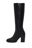 Women's Black Zippered Thick Heeled Leather Boot | Derimod