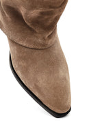 Women's Beige Short Thick Heel Suede Leather Cowboy Boot | Derimod