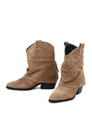 Women's Beige Short Thick Heel Suede Leather Cowboy Boot | Derimod