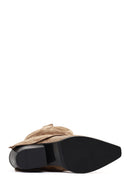 Women's Beige Short Thick Heel Suede Leather Cowboy Boot | Derimod