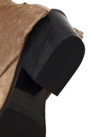 Women's Beige Short Thick Heel Suede Leather Cowboy Boot | Derimod