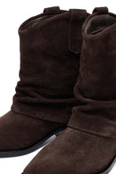 Woman Brown Low Chunky Heel Suede Leather Cowboy Boots | Derimod