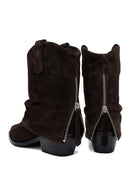 Woman Brown Low Chunky Heel Suede Leather Cowboy Boots | Derimod