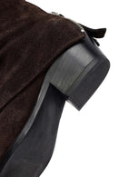 Woman Brown Low Chunky Heel Suede Leather Cowboy Boots | Derimod