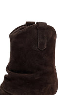 Woman Brown Low Chunky Heel Suede Leather Cowboy Boots | Derimod