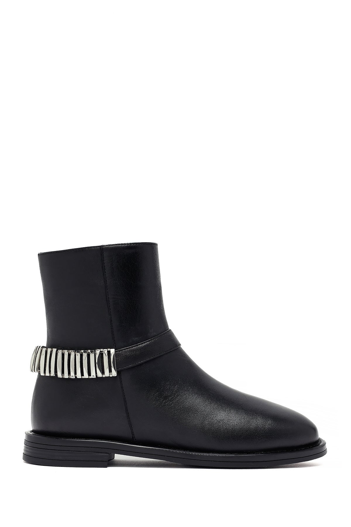 Woman Black Zippered Metal Detail Leather Boat 25WFD270718 | Derimod