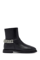 Woman Black Zippered Metal Detail Leather Boat | Derimod