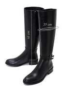 Woman Black Zippered Buckle Detail Leather Boot | Derimod