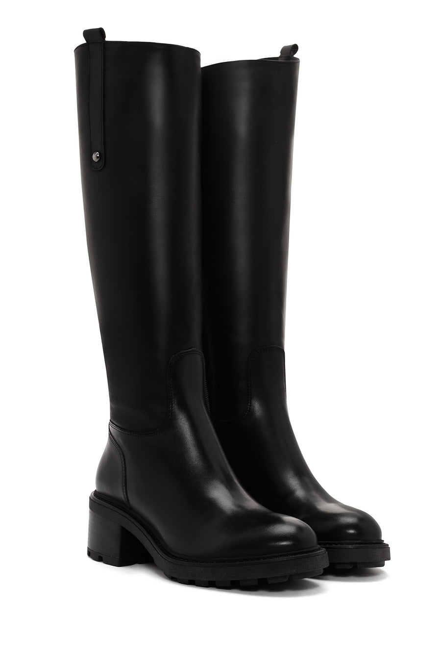 Woman Black Zippered Low Heels Leather Boot