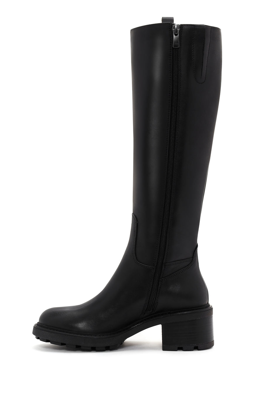 Woman Black Zippered Low Heels Leather Boot