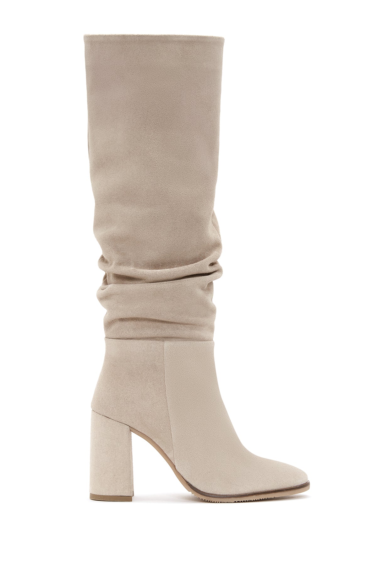 Women's Beige Zippered Thick Heel Suede Leather Boot 25WFD281110 | Derimod