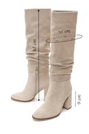 Women's Beige Zippered Thick Heel Suede Leather Boot | Derimod