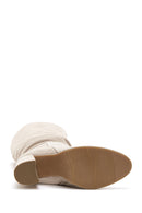 Women's Beige Zippered Thick Heel Suede Leather Boot | Derimod