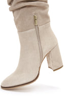 Women's Beige Zippered Thick Heel Suede Leather Boot | Derimod
