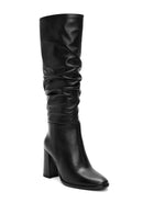 Woman Black Zippered Chunky Heels Leather Boot | Derimod