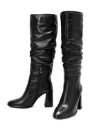 Woman Black Zippered Chunky Heels Leather Boot | Derimod