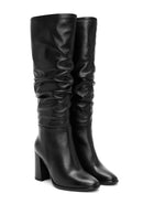 Woman Black Zippered Chunky Heels Leather Boot | Derimod