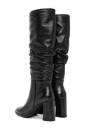 Woman Black Zippered Chunky Heels Leather Boot | Derimod