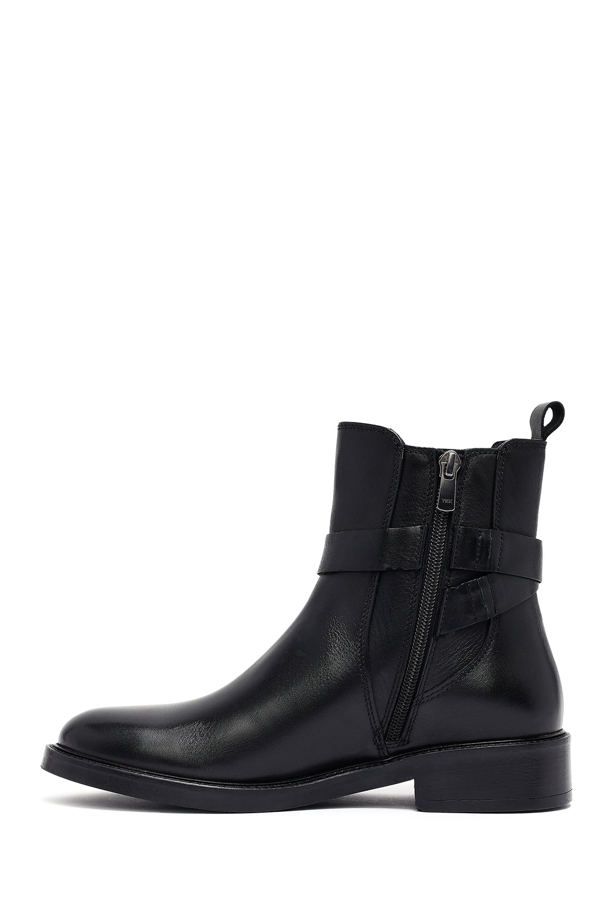 Kadın Siyah Fermuarlı Deri Bot