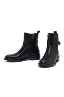 Woman Black Zippered Leather Boat | Derimod