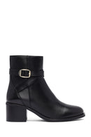 Woman Black Zippered Chunky Heels Leather Boat | Derimod