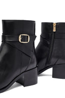 Woman Black Zippered Chunky Heels Leather Boat | Derimod