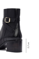 Woman Black Zippered Chunky Heels Leather Boat | Derimod