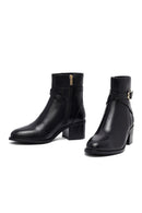 Woman Black Zippered Chunky Heels Leather Boat | Derimod