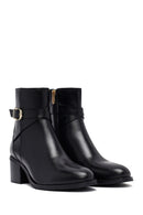 Woman Black Zippered Chunky Heels Leather Boat | Derimod