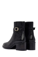 Woman Black Zippered Chunky Heels Leather Boat | Derimod