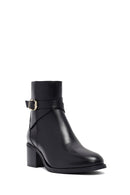 Woman Black Zippered Chunky Heels Leather Boat | Derimod