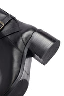 Woman Black Zippered Chunky Heels Leather Boat | Derimod