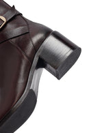 Kadın Kahverengi Fermuarlı Kalın Topuklu Deri Bot | Derimod