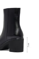 Women's Black Zippered Thick Heeled Leather Boot | Derimod