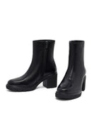 Women's Black Zippered Thick Heeled Leather Boot | Derimod