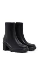 Women's Black Zippered Thick Heeled Leather Boot | Derimod