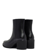 Women's Black Zippered Thick Heeled Leather Boot | Derimod