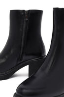 Women's Black Zippered Thick Heeled Leather Boot | Derimod