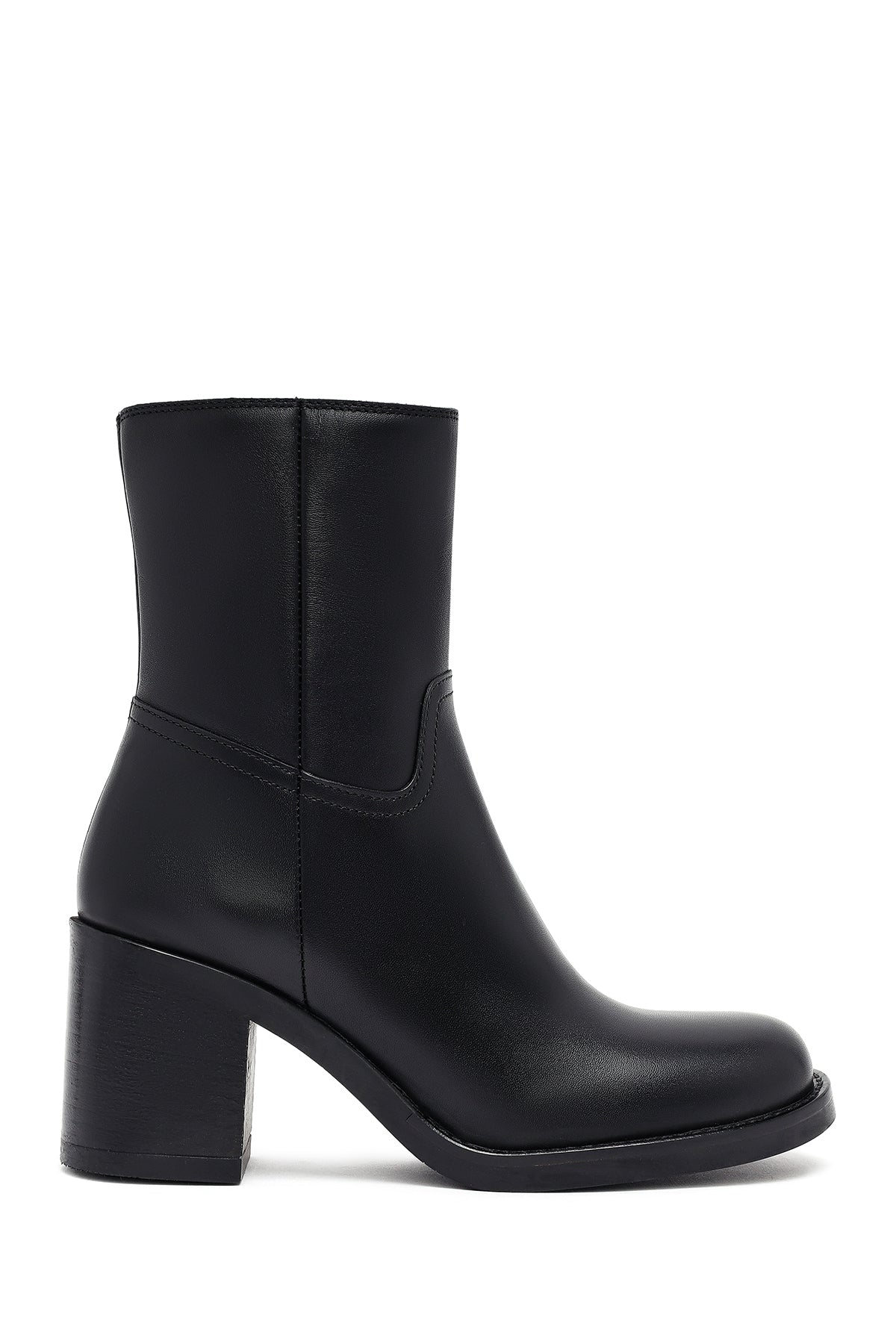 Women's Black Zippered Thick Heeled Leather Boot 25WFD281718 | Derimod