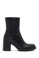 Women's Black Zippered Thick Heeled Leather Boot | Derimod