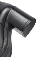 Women's Black Zippered Thick Heeled Leather Boot | Derimod