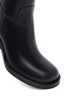Women's Black Zippered Thick Heeled Leather Boot | Derimod