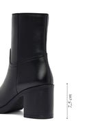 Women's Black Zippered Thick Heeled Leather Boot | Derimod