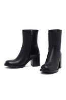 Women's Black Zippered Thick Heeled Leather Boot | Derimod