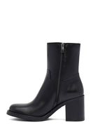 Women's Black Zippered Thick Heeled Leather Boot | Derimod