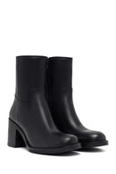 Women's Black Zippered Thick Heeled Leather Boot | Derimod