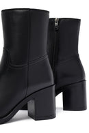 Women's Black Zippered Thick Heeled Leather Boot | Derimod