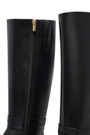Woman Black Zippered Leather Boot | Derimod