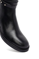 Woman Black Zippered Leather Boot | Derimod